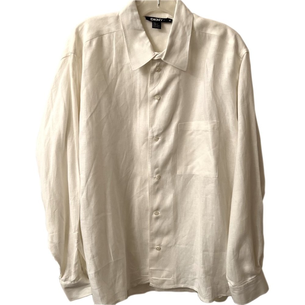 DKNY Women White Button Linen Shirt Vintage